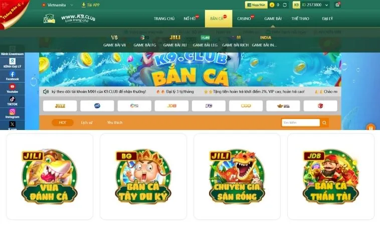 Sảnh Bắn Cá K9CC thiết kế giao diện đẹp, ấn tượng