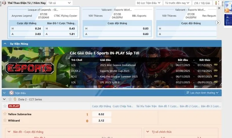 Bảng kèo thể thao điện tử tại K9CC